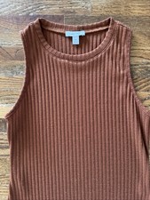 Women's Nine West Ribbed Sweater Dress Sleeveless Crewneck Medium Midi Brown