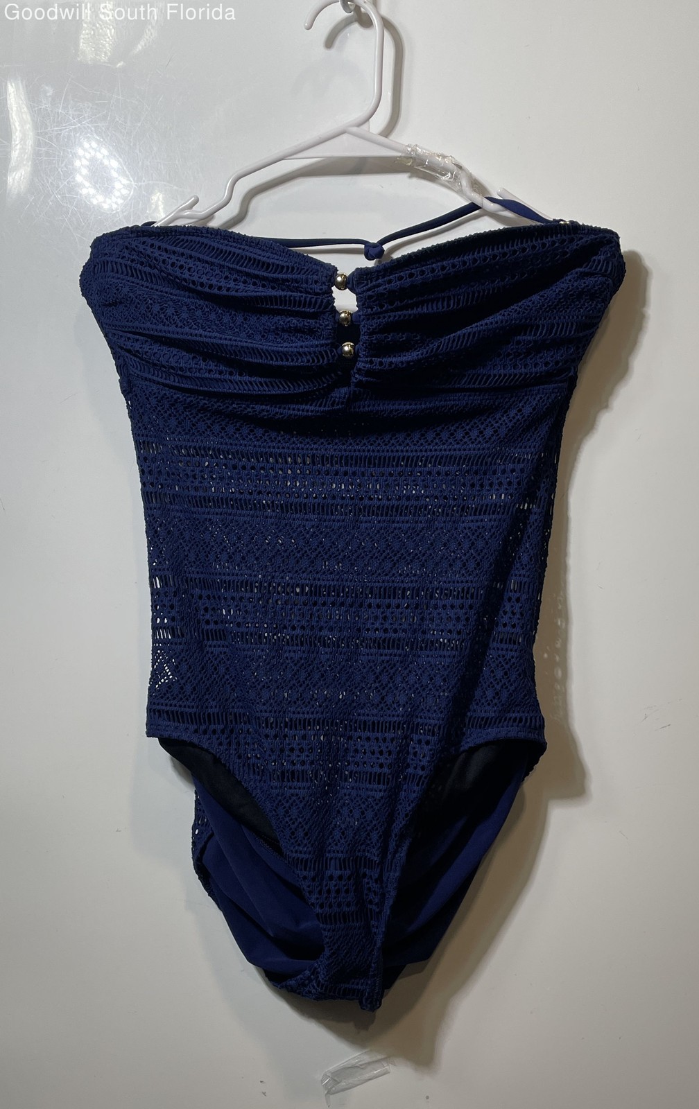 Lauren Ralph Lauren Womens Navy Blue Crochet One Piece Swimsuit Bikini Size 12