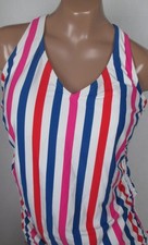 LANDS END Cobalt Stripe Adjustable V-neck Tankini Swimsuit Top Womens 8 NEW