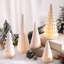 5 Pcs 9.8in Lighted Ceramic Christmas Tree White Light Up Tabletop Decoration...