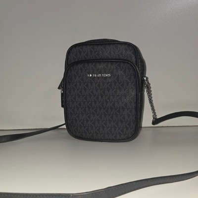 Michael Kors Jet Set Flight Bag Crossbody Black Signature Logo 35F1STVC2B