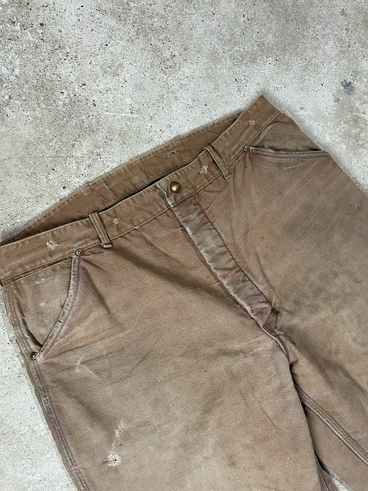 Vintage Carhartt Troy Blanket Wool Lined Headlight Finck Union Brown Pants 35x26 - Image 2 of 4