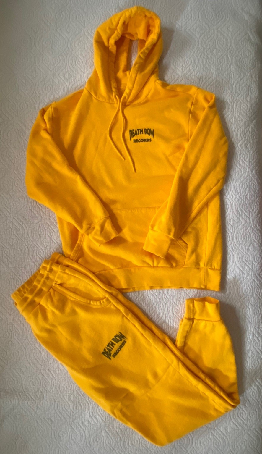 FILA Felpa con cappuccio Death Row Records XL e pantaloni della tuta XXL uomo gialla tuta joggers snoop