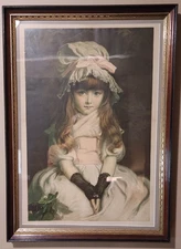Vintage Cherry Ripe J. E. Millais Framed Print Girl Lace Bonnet Gloves 32 x 24