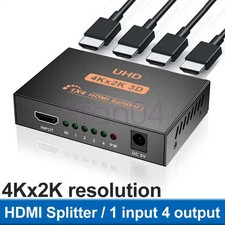 AMPLIFIER 4 WAY OUTPUT HDMI 1 IN SPLITTER SWITCH HUB BOX SUPPORTS FULL 4K 3D HD