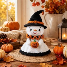 Handmade Crochet Ghost Witch Doll Amigurumi Halloween Pumpkin Toy Plush