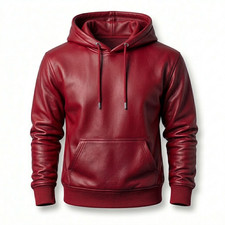 Red Genuine Leather Hoodie Men’s Handmade Premium Jacket Streetwear