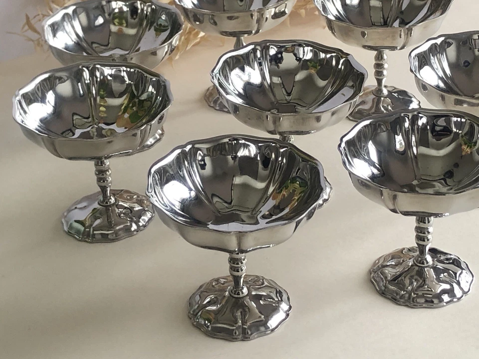 Vintage lot de 8 coupes/coupelles à glace en inox Jean Couzon - Photo 3/4