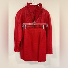 Andrew Marc Vintage Red Leather Jacket  Skirt Set Size Small VGUC