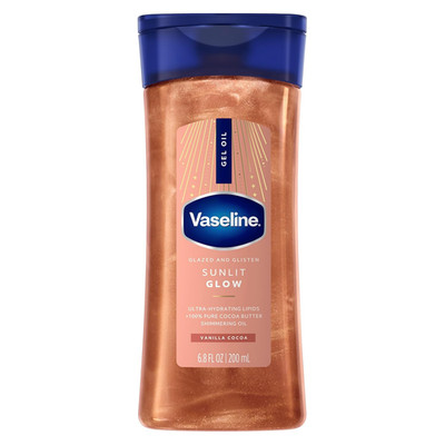 Vaseline Glazed and Glisten Sunlit Glow Body Gel Oil Vanilla Cocoa Shimmering wi