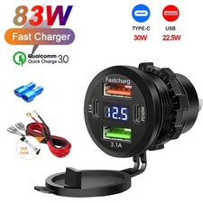 QC 3.0 USB Dual PD Type-C Fast Car Charger Power Outlet Socket Adapter 12V 24V
