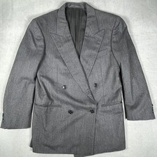 Ermenegildo Zegna Suit Jacket Mens 44 Gray Herringbone Double Breasted Peak