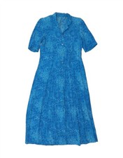 VINTAGE Womens Short Sleeves Shirt Dress UK 14 Medium Blue Floral CH05