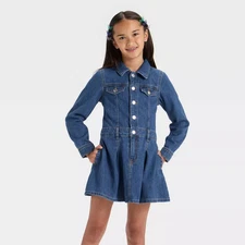 Girls' Long Sleeve Denim Dress - Cat & Jack Dark Wash M