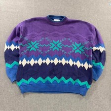 Vintage 90s Knit Fair Isle Sweater Multicolor Pattern Mens XL