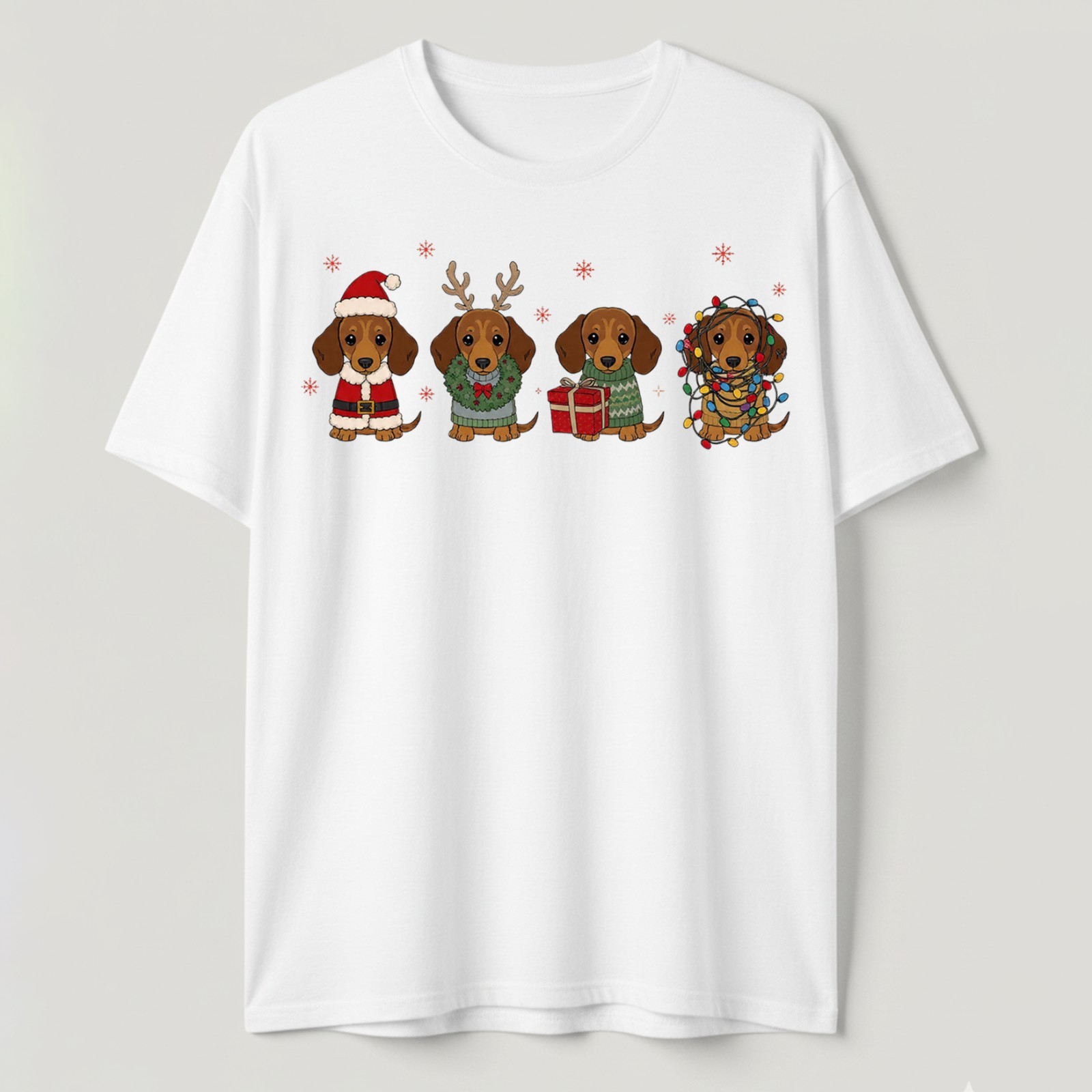 Cute Christmas Dachshund T-Shirt Funny Santa Reindeer Wiener Dog Doxie Holiday