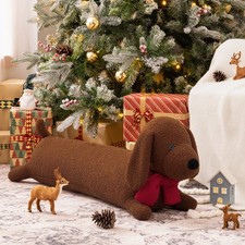 Christmas Animal Series, Dachshund Shaped Throw Pillow with Scarf, Sherpa Lar...