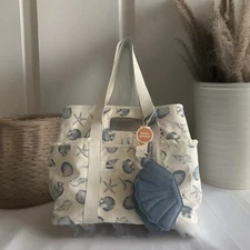 C&C California Blue & Cream Seashell Large Tote Bag with Bonus Wristlet