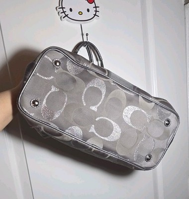 Coach Signature Gray/Silver Metallic Shoulder Bag Zip Lined