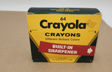 Vtg 1970s Crayola 64 Crayons Box w/ Built-In Sharpener New Old Stock Unused