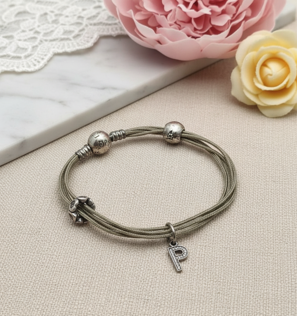 フェナカイト&ポルーサイト S925ブレスレット PANDORA 925 ALE Letter P Charm Multi Strand Bracelet Pink CZ Heart