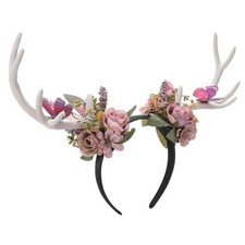 MOSTORY Woodland Flower Antler Headband - Fairy Reindeer Headpiece Purple