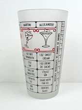 Vintage MCM Federal Glass Frosted Cocktail Shaker Mixing Glass w/ Drink Recipes