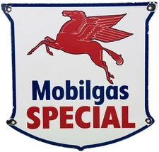 VINTAGE MOBILGAS SPECIAL PORCELAIN SIGN DEALERSHIP GAS MOBIL MOTOR OIL PEGGY GAS