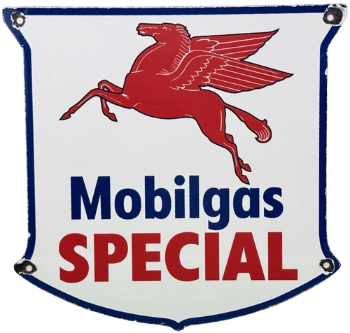 VINTAGE MOBILGAS SPECIAL PORCELAIN SIGN DEALERSHIP GAS MOBIL MOTOR OIL PEGGY GAS