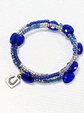 Artisan Blue Glass Bead Indianapolis Colts Football Memory Wire Wrap Bracelet