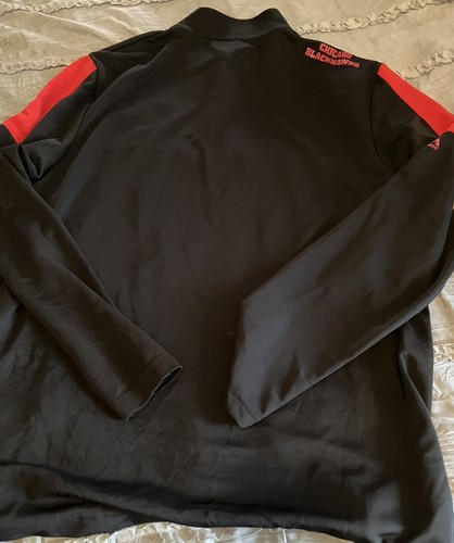 CHICAGO BLACKHAWKS Hockey MAJESTIC Cool Base 1/4 Zip XL Black Shirt NHL - Picture 2 of 3