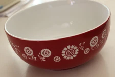 Clay Art Red & White Large Floral Bowl 9" x 4" New w/ Sticker Heavy