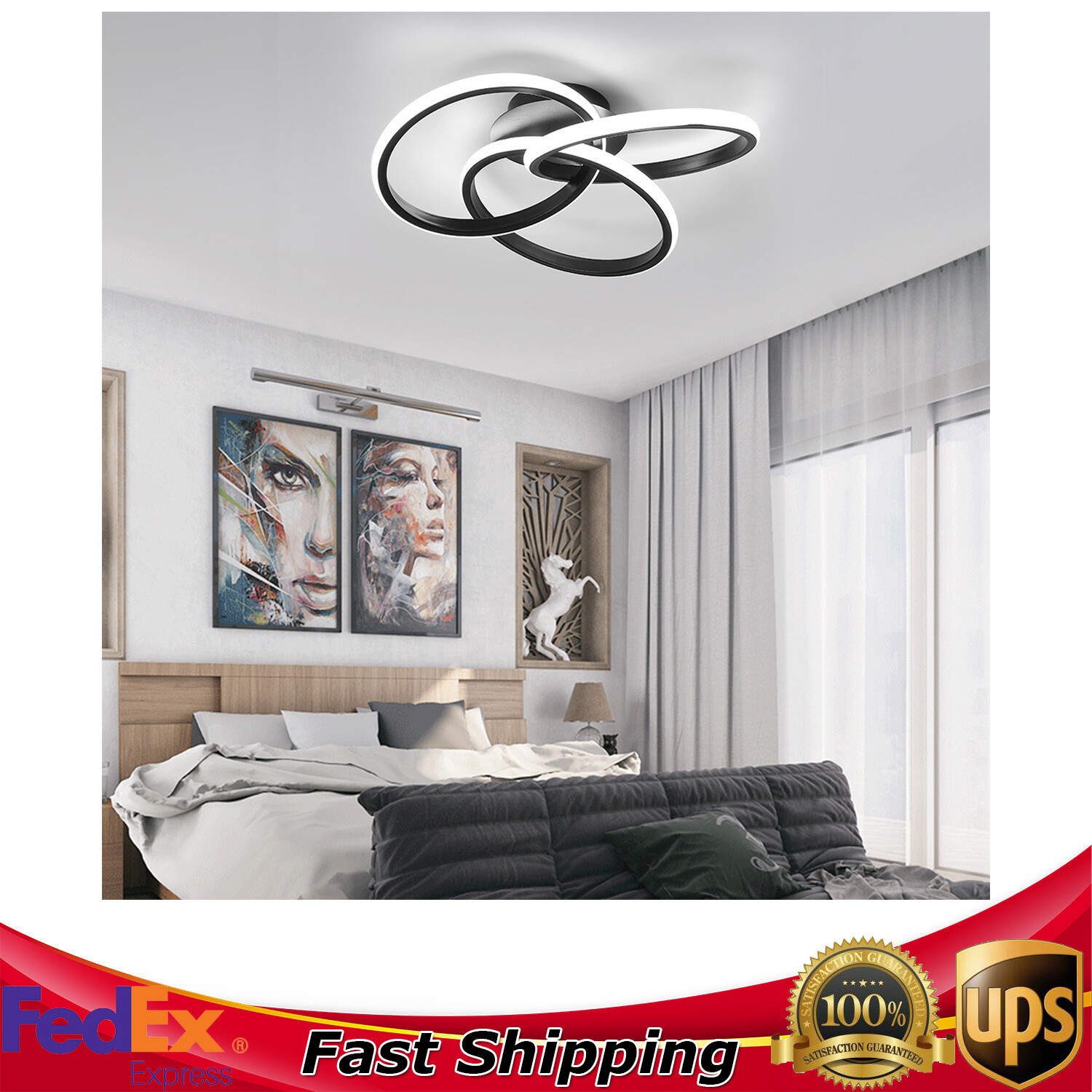 Modern Remote Control Chandelier LED Acrylic Ceiling Light Flush Mount Lamp 30W