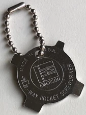 Vintage EMERSON ELECTRIC PARTS Pocket 4 WAY Screwdriver Key Chain Fob TN USA