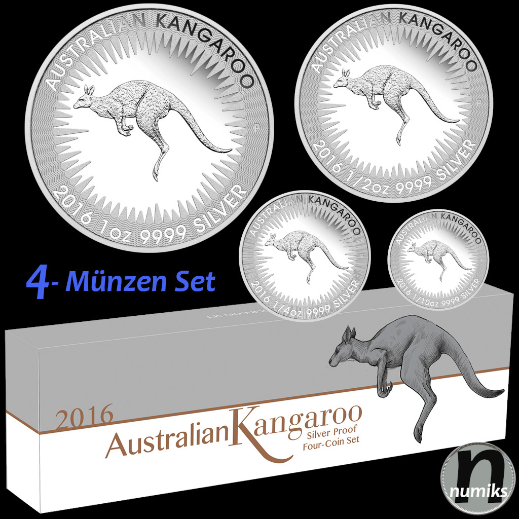 4x KANGAROO KANGAROO Set 2016 Australia - 1.85 oz Silver 9999 Proof with Case
