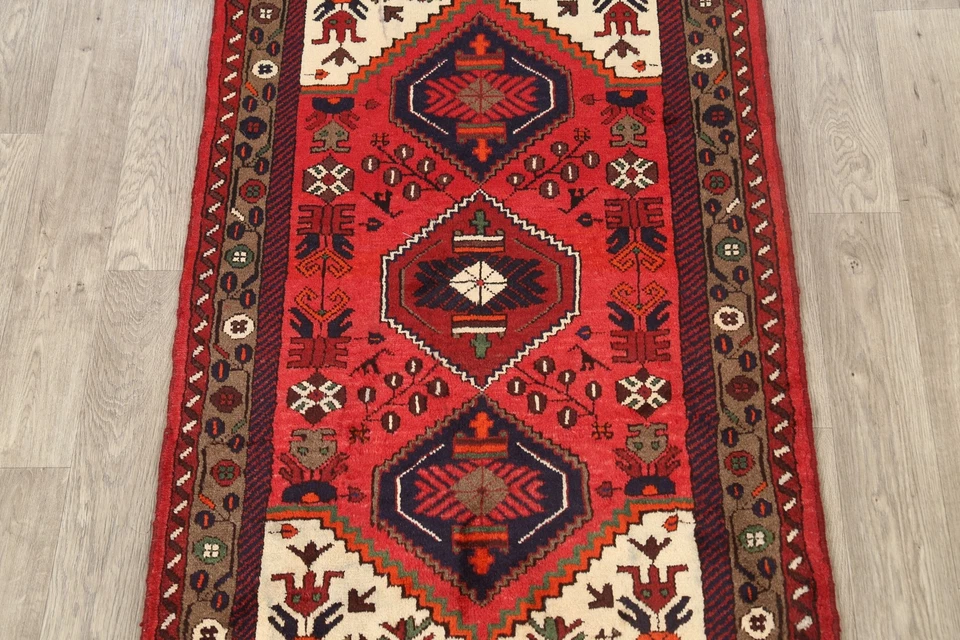 Vintage Tribal Geometric Hamedan Accent Rug 3x5 Wool Hand-knotted Foyer Carpet - Image 3 of 4