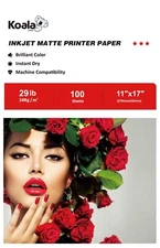 Koala Matte Printer Paper 11X17 Thin Photo Paper for Inkjet + Laser 100 PK 29lb