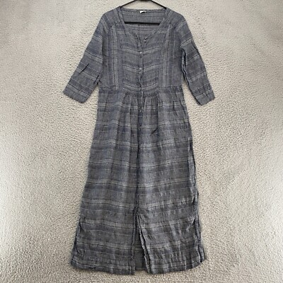Poetry Linen Shirt Dress Womens Striped 100% Linen Button Front Lagenlook 