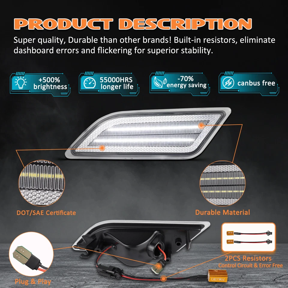 For 2012-2014 Mercedes Benz W204 C250 C300 C350 Clear 2PCS LED Side Marker Light - Изображение 2 из 4