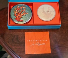 RARE LE JAY STRONGWATER CHANTECAILLE CORAL POWDER CRYSTAL ENAMEL COMPACT MIRROR