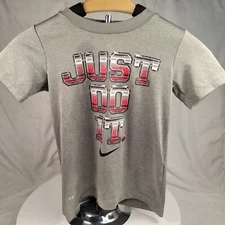 Nike Boys Dri-Fit "Just Do It" Logo Tee Size M 6 Gray Short Sleeve Shirt