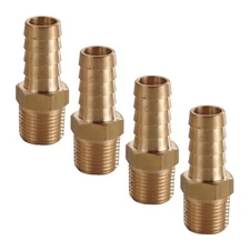 3/8" Brass Hose Barb Nipple X 1/4" Male NPT Threads for CO2, Gas, Air PACK OF 4