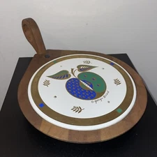 MCM Woodland Georges Briard Trivet Decorative Tray Green Blue Apple Gold Print