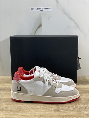 D.A.T.E Court Uomo Sneaker Pelle Weiß Rot Freizeitschuhe 43