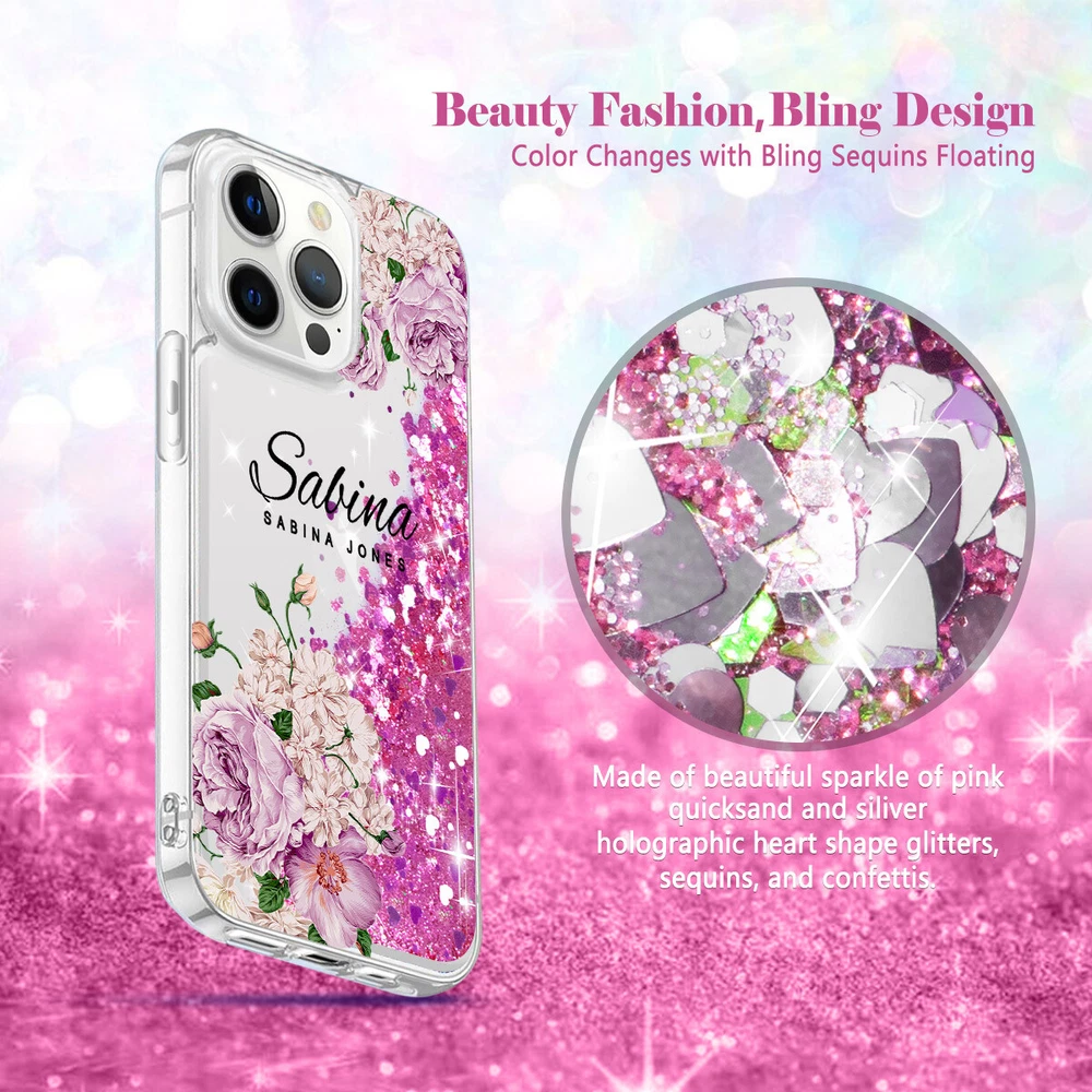 Glitter Clear Custom Phone Case for iPhone 12 13 14 15 16 Pro Max