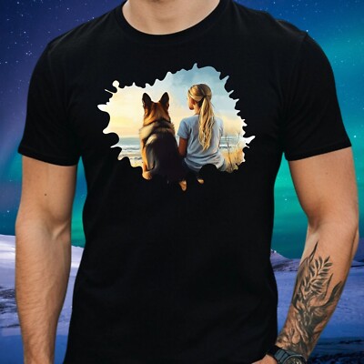 Herren T-Shirt Mädchen mit Deutscher Schäferhund Motiv Baumwolle GrößeXS bis 5XL