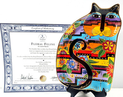 Laurel Burch Royal Doulton Franklin Mint Plate Cat Dish Floral Feline w COA