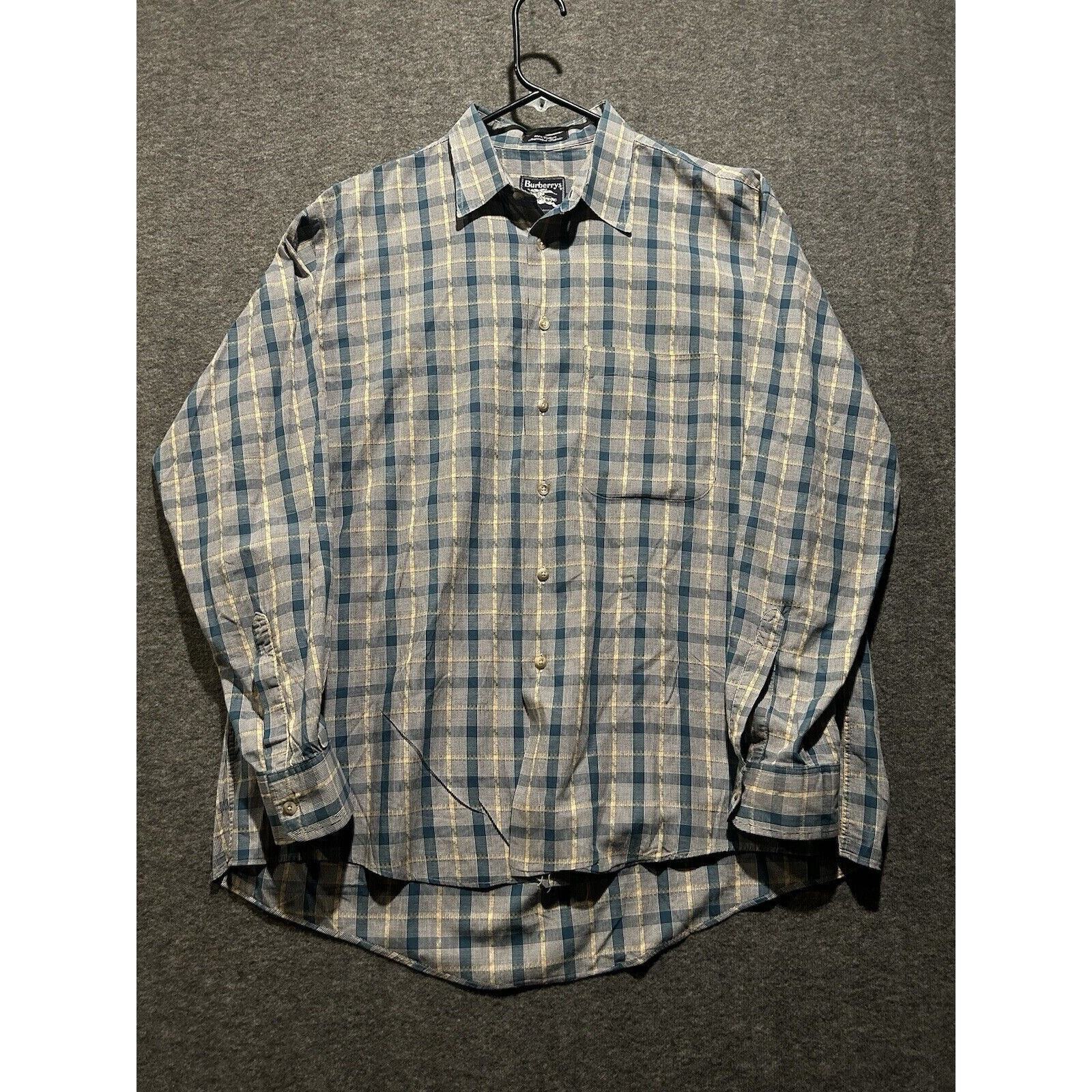 Vintage Burberrys Men Plaid Button Up Shirt Long sleeve Size Large Made in USA