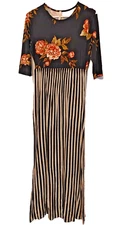 Orange Creek Maxi Dress Scoop Neck 3/4 Sleeve Blk Floral & Stripe Sz M  #16034