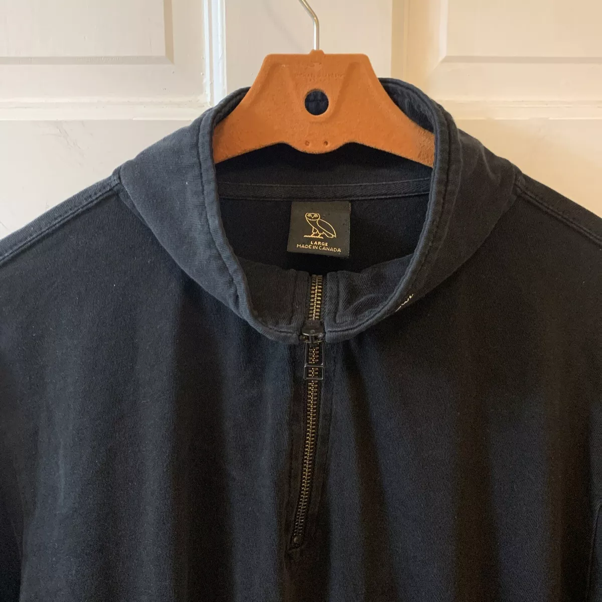 OVO Drake October s Very Own Men Large L 1 4 Zip Pullover Shirt Night Owl Black